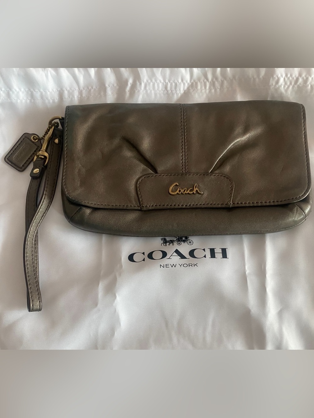 Coach Ashley Bronze Leather Wristlet Clutch